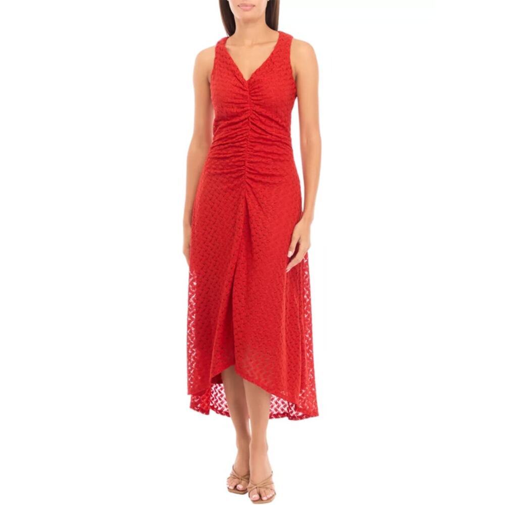 Melonie Red Knit Ruched Midi Dress NWT NEW Size 6